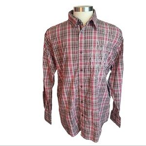 Pelle Pelle Marc Buchanan Maroon Brown Check Button Up Men 3XL Cowboy Hip Hop